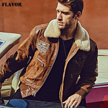 Load image into Gallery viewer, FLAVOR New Men&#39;s Real Leather Bomber Jacket with Removable Fur Collar Genuine Leather Pigskin Jackets Winter Warm Coat Men