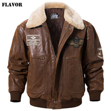 Load image into Gallery viewer, FLAVOR New Men&#39;s Real Leather Bomber Jacket with Removable Fur Collar Genuine Leather Pigskin Jackets Winter Warm Coat Men