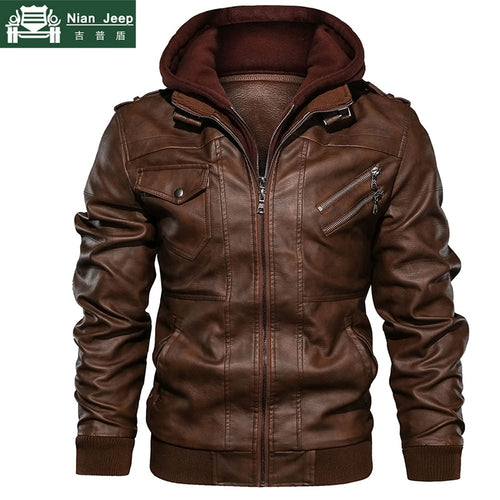 New Autumn Winter Motorcycle Leather Jacket Men Windbreaker Hooded PU Jackets Male Outwear Warm PU Baseball Jackets Size S-4XL