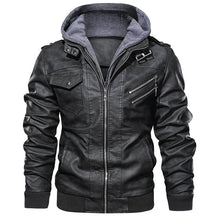 Load image into Gallery viewer, New Autumn Winter Motorcycle Leather Jacket Men Windbreaker Hooded PU Jackets Male Outwear Warm PU Baseball Jackets Size S-4XL