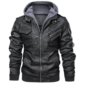 New Autumn Winter Motorcycle Leather Jacket Men Windbreaker Hooded PU Jackets Male Outwear Warm PU Baseball Jackets Size S-4XL