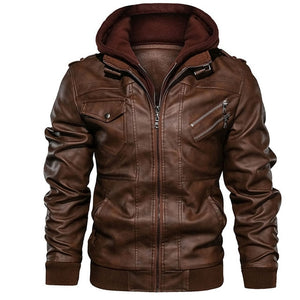 New Autumn Winter Motorcycle Leather Jacket Men Windbreaker Hooded PU Jackets Male Outwear Warm PU Baseball Jackets Size S-4XL